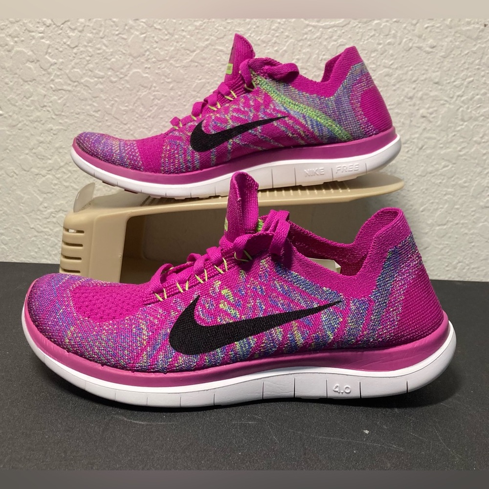 Nike Free Flyknit 4.0 Womens Size 6 Running Shoes Bright Pink Fuchsia 717076-500